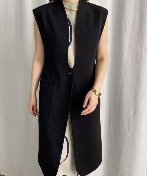 新品 Ameri WAVE COLLAR ANGULAR VEST ロング ジレ