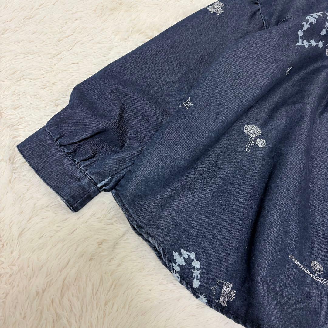 美品✨スーパーハッカ　えんどうゆりこ「星なる実り」刺しゅうデニムブラウス