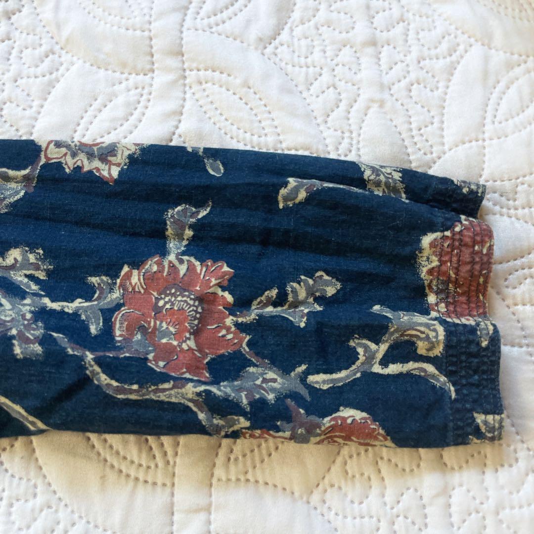 45R 花柄　インディゴ染　ブラウス　サイズ2 長袖　ネイビー　前開き　ロゴ刺繍