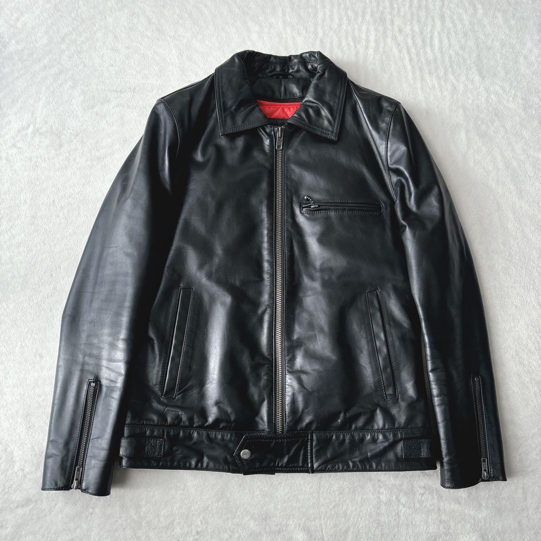 【美品】リューグーレザー　レザージャケット　カウレザー　牛革　ブラック　レッド