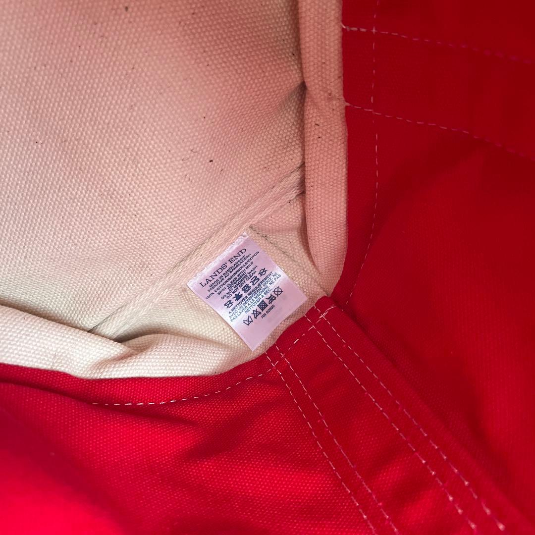 Lands' End アイボリー/レッド キャンバストートバッグ