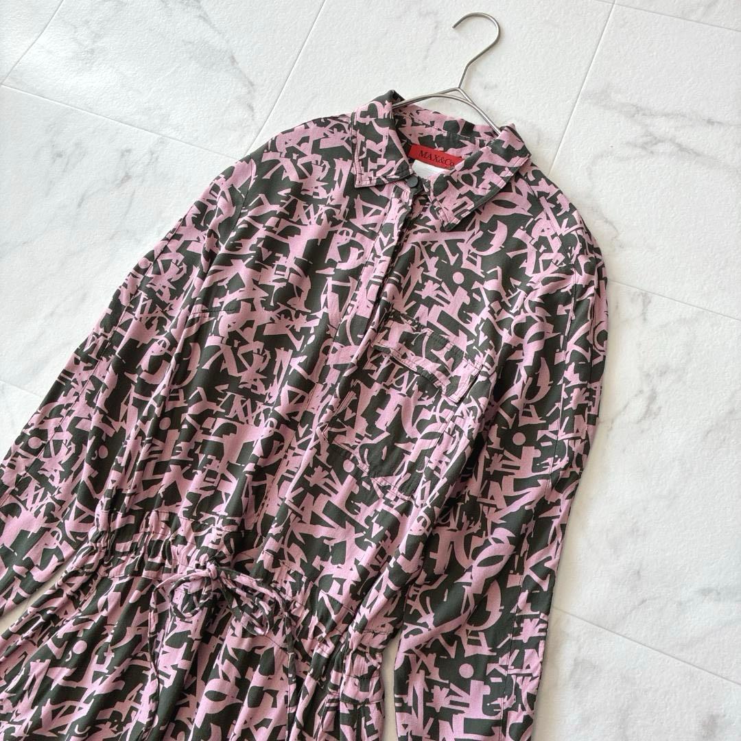 現行 MAX＆Co. マックスマーラ 総柄シャツワンピース 38 ベルト付