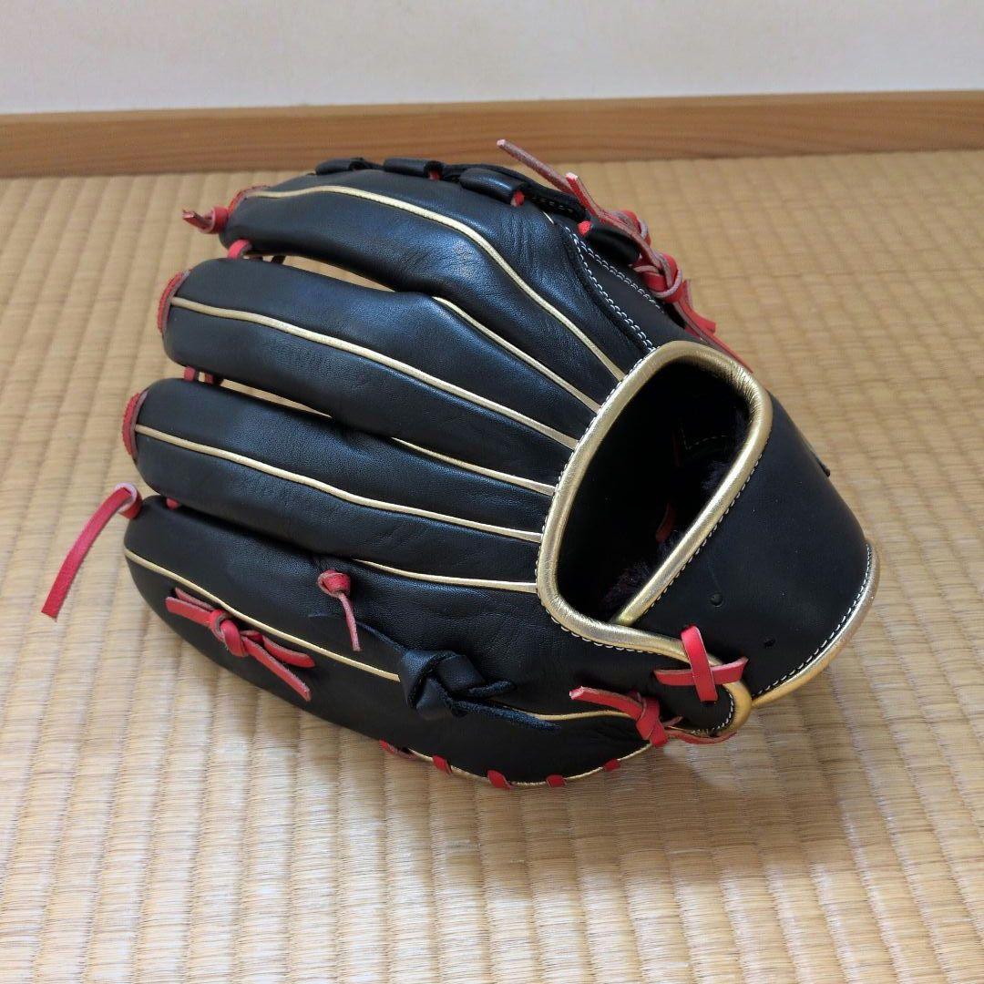 軟式野球用黒赤レザーグローブ ハイゴールド グローブ
