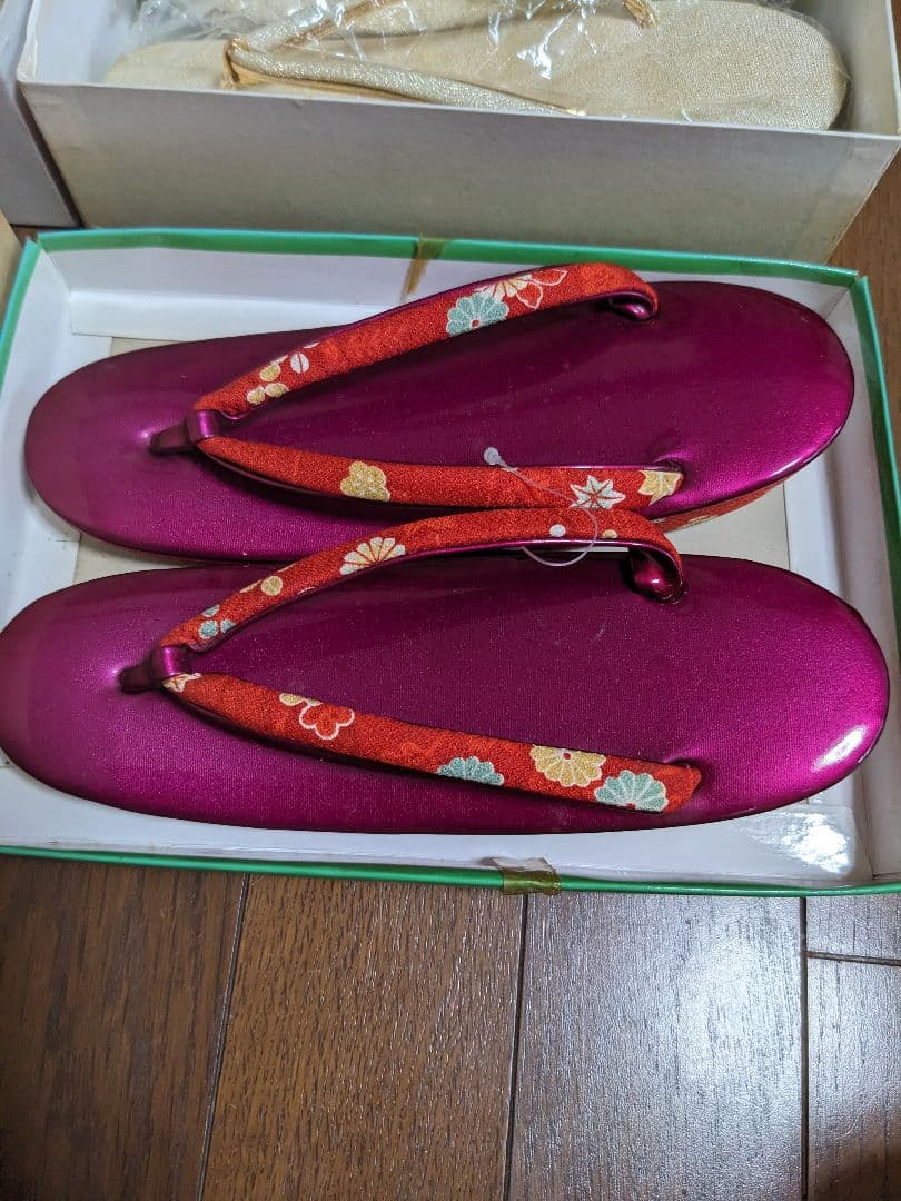 金色 花柄 和装用バッグと草履セット