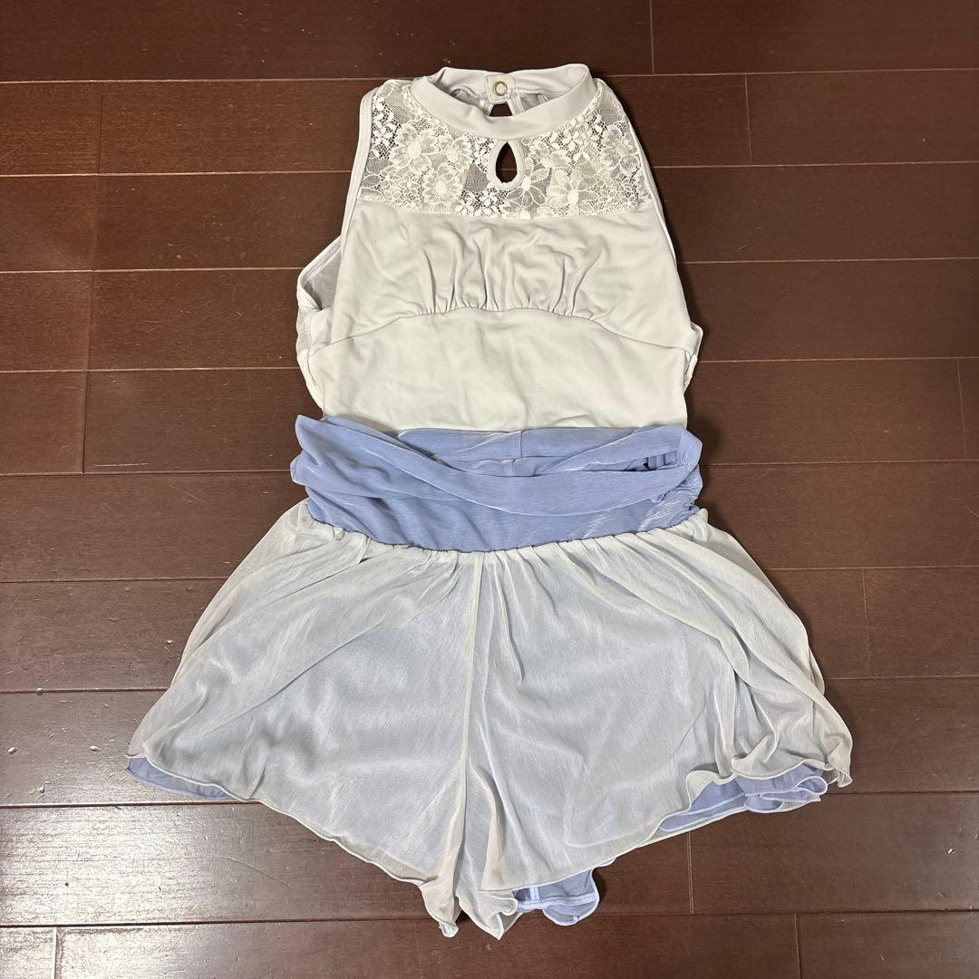 【美品】レース付きハイネックレオタード150J~155J グレー