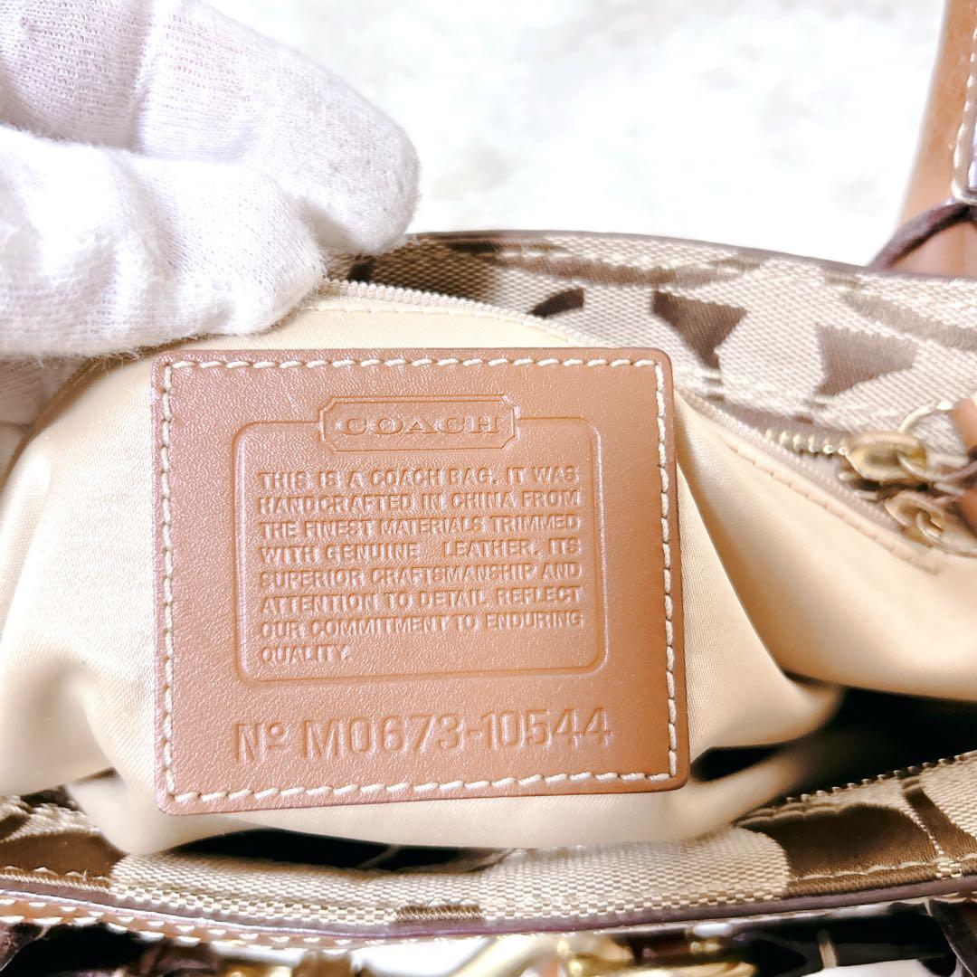【美品】COACHコーチ　ハンプトンズストライプミディアムキャリーオール肩掛け