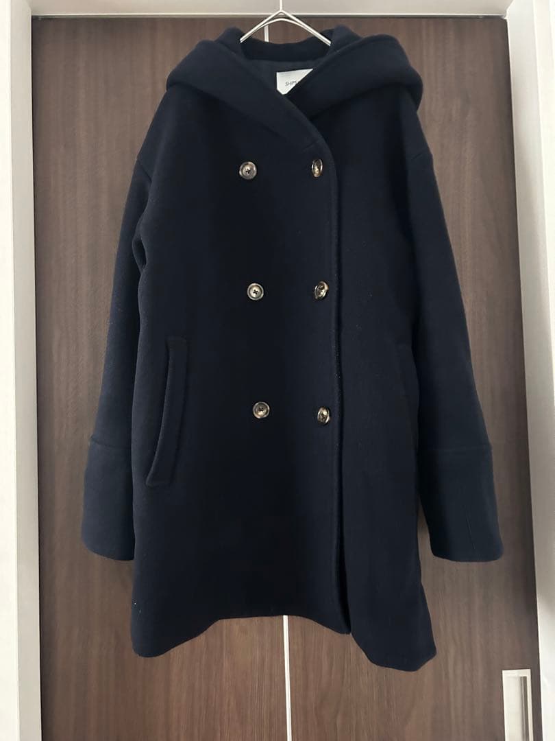 SHIPS any シップス フーデット ミディ コート 40 ネイビー 美品