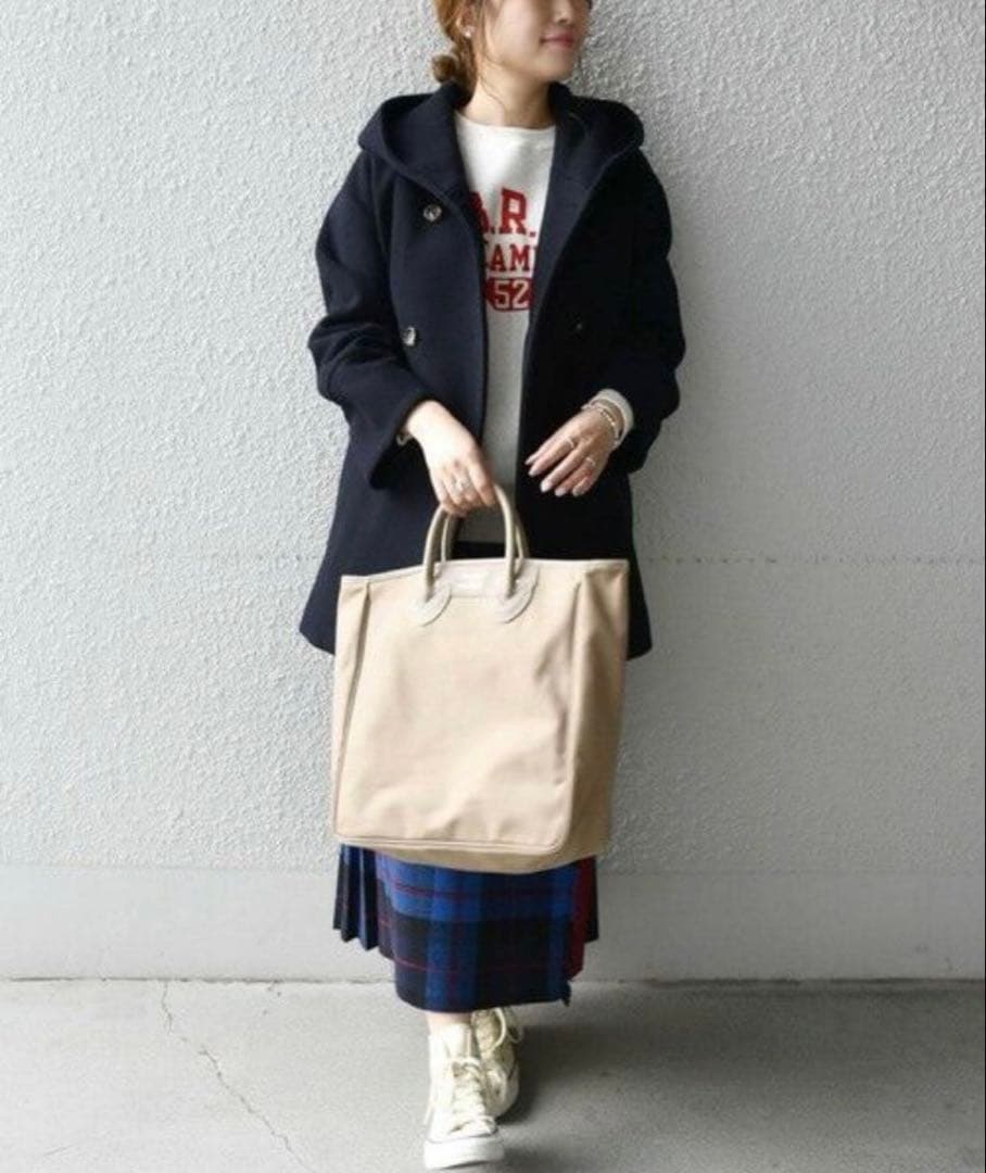 SHIPS any シップス フーデット ミディ コート 40 ネイビー 美品