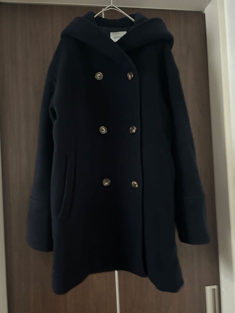 SHIPS any シップス フーデット ミディ コート 40 ネイビー 美品
