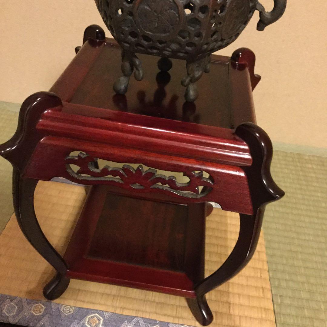 50年以上前のヴィンテージ品、香炉と香炉台、置き台、畳の敷物の4点セット