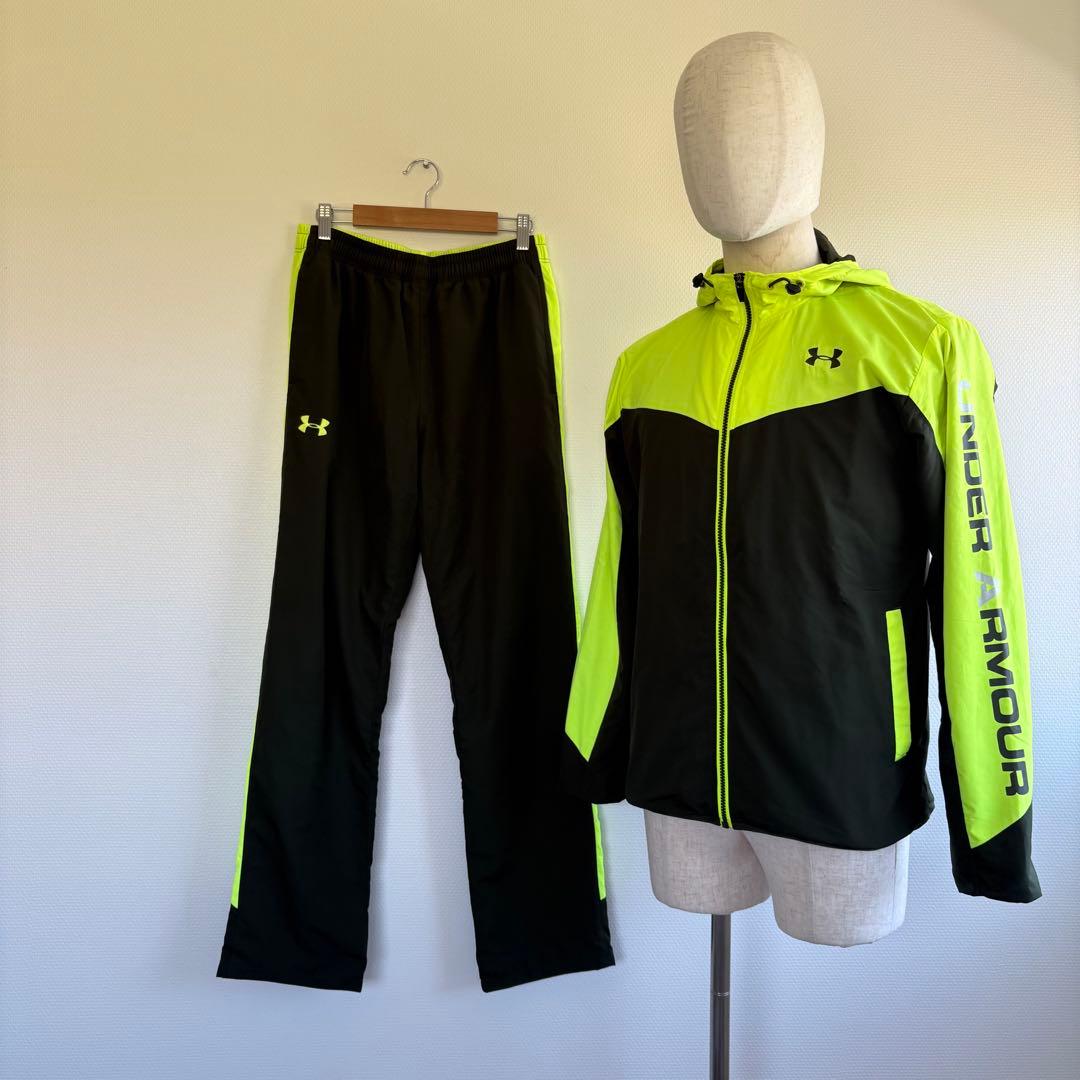 UNDER ARMOUR ウインドブレーカー　セットアップ　裏起毛　蛍光イエロー