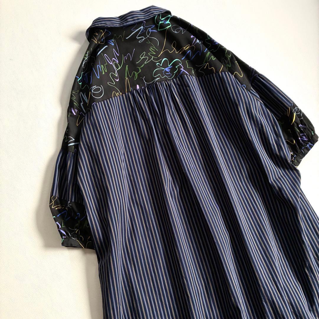 ◆美品◆3.8万◆フラボア◆グラッフィーシャツワンピース◆総柄◆ゆったり◆黒
