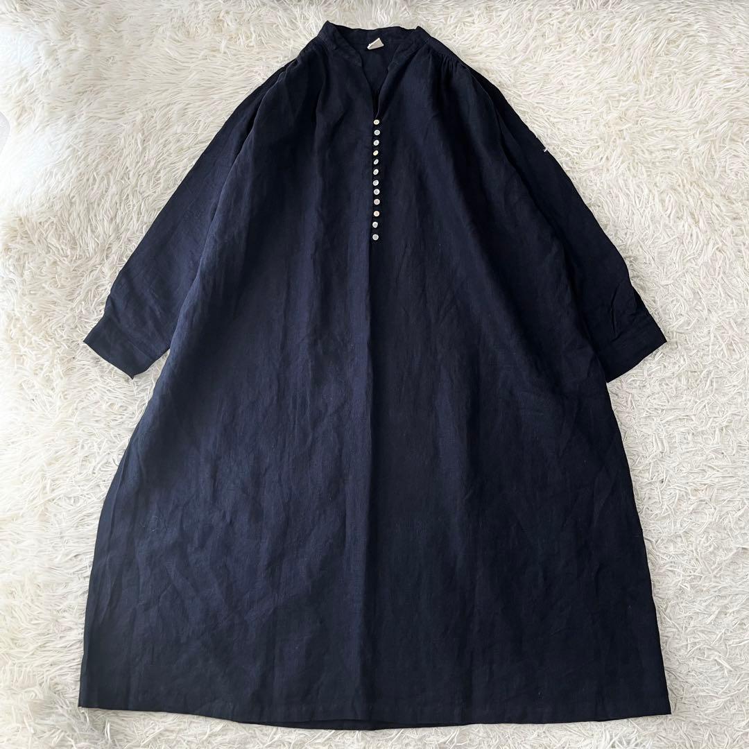 08Mab ゼロハチマブ　ソフトリネン多ボタン　ロングワンピース　ゆったり