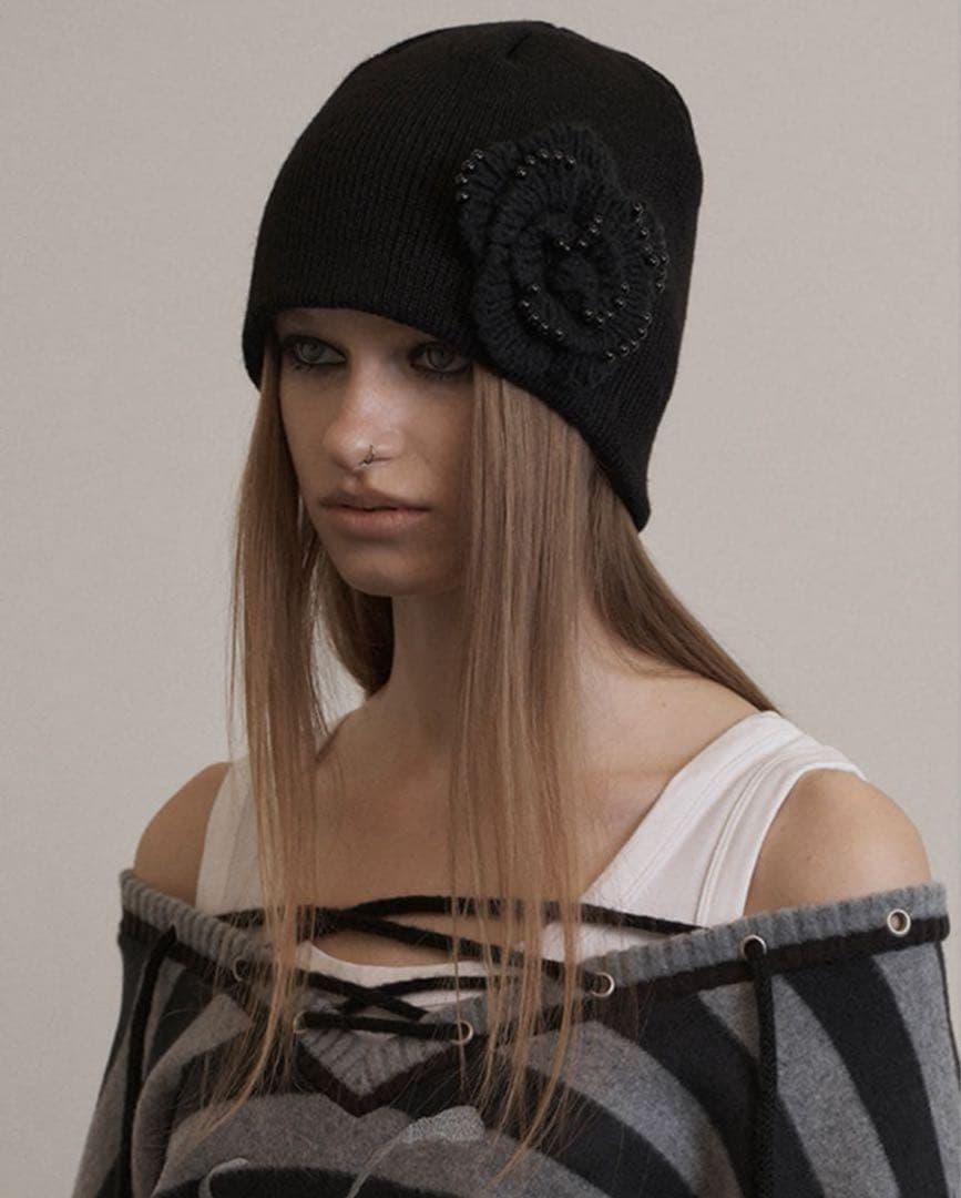 SETUPEXE CORSAGE BEANIE BLACK ビーニー 黒 韓国