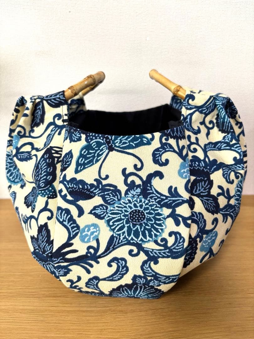 和装バック　着物バック　琉球紅型　紅型生地　菊と蝶（青)入学卒業結婚式七五三振袖