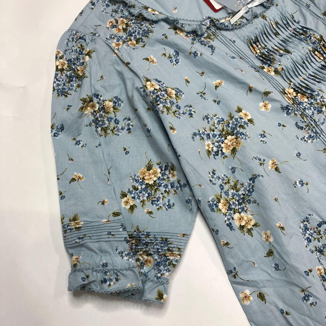 【新品未使用】ピンクハウス 水色 小花柄 ピコフリル使い 綿ローンワンピース