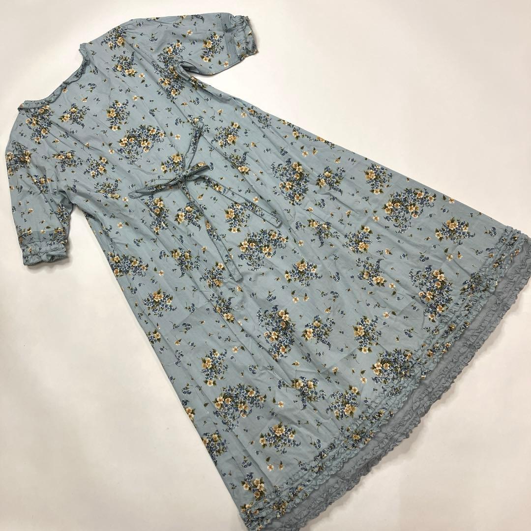 【新品未使用】ピンクハウス 水色 小花柄 ピコフリル使い 綿ローンワンピース