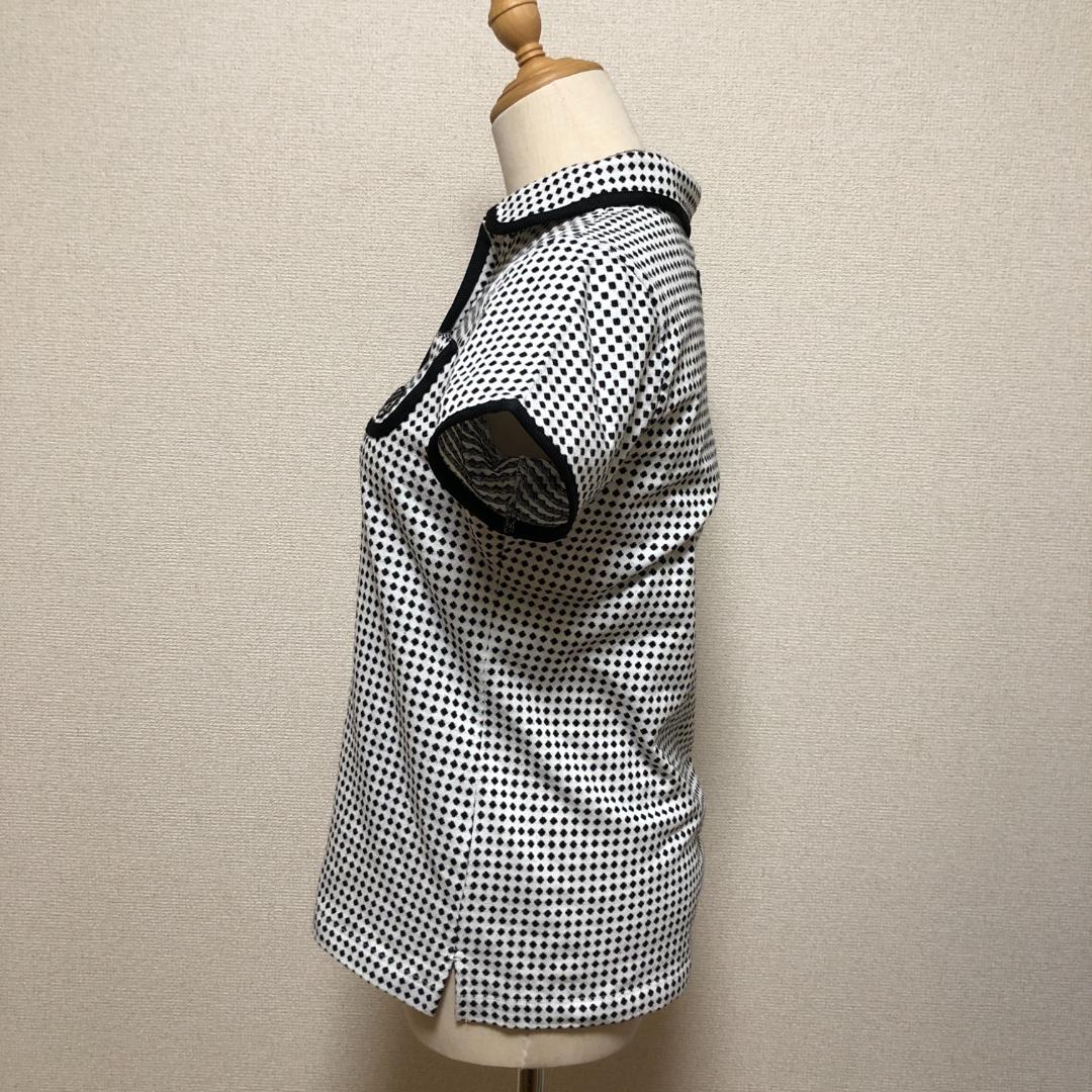 【美品】ジャックバニー ドット柄ポロシャツ 白黒 L ゴルフウェア レディース