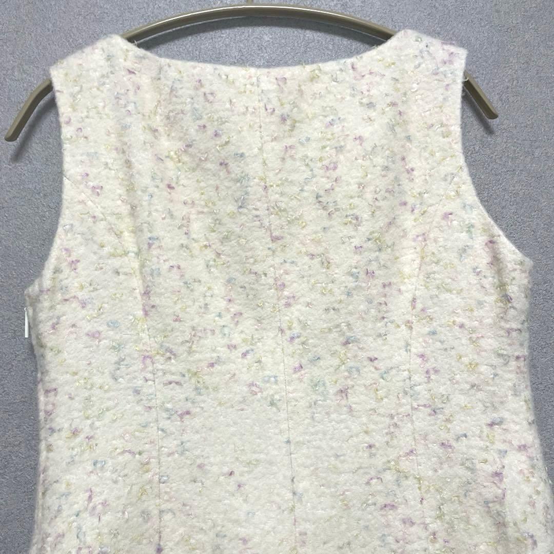 ♡ルネ rene♡ツイードワンピース　38 ホワイト　マルチカラー　刺繍