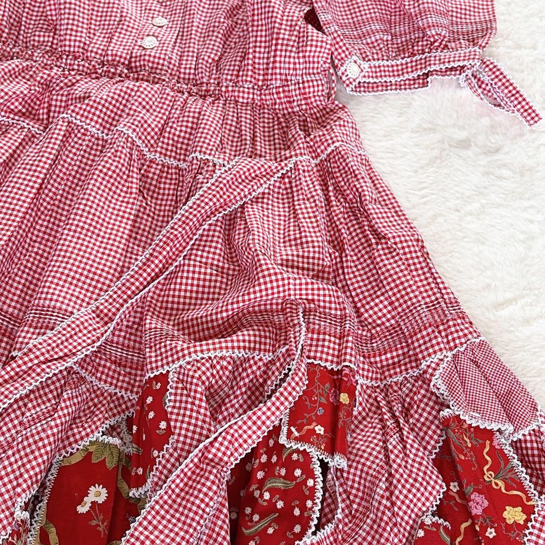 激レア美品【ワンダフルワールド】ギンガムチェック パッチワーク ロングワンピース