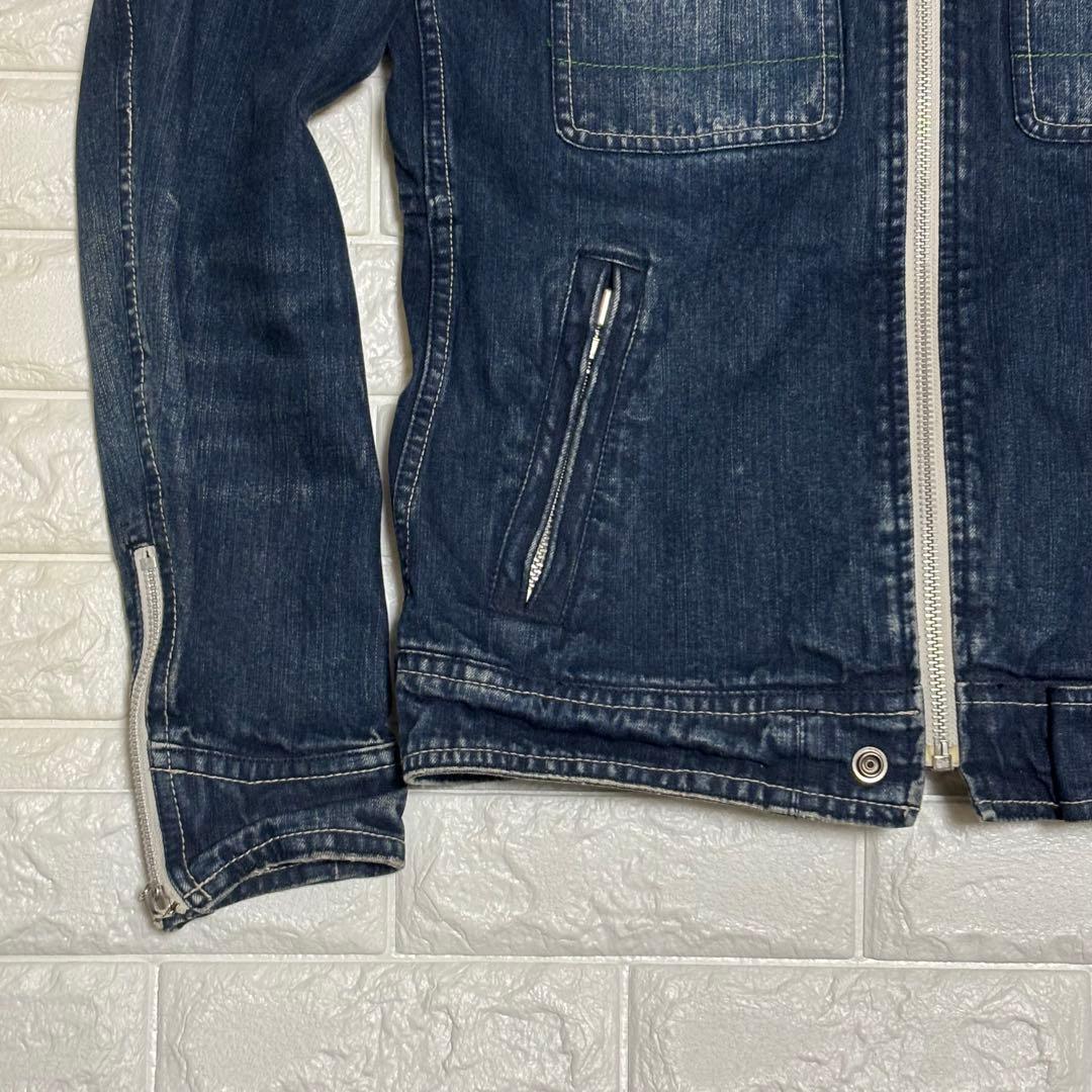 【美品】AVIREX★デニムジャケット ジップアップ USED加工 Ｌサイズ