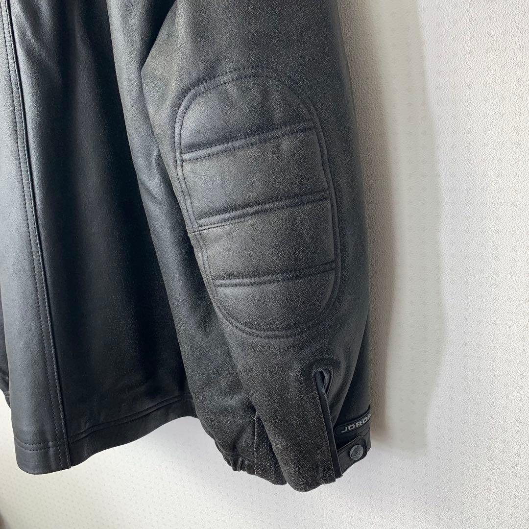 00s JORDAN レザージャケット L 刺繍ロゴ 海外限定 エルボー ジップ