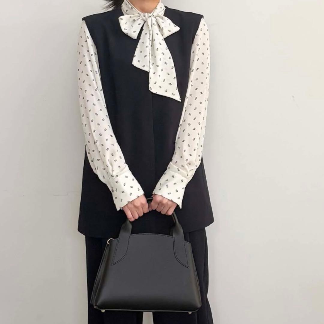 ソージュ soeju ビット柄スカーフ付きブラウス ボウタイブラウスM