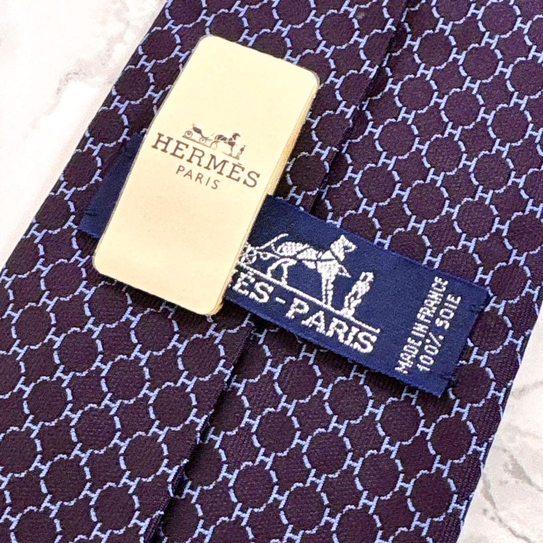 ✨未使用タグ付き✨HERMES ファソネ対抗H柄 ジャガード　パープル　ネクタイ