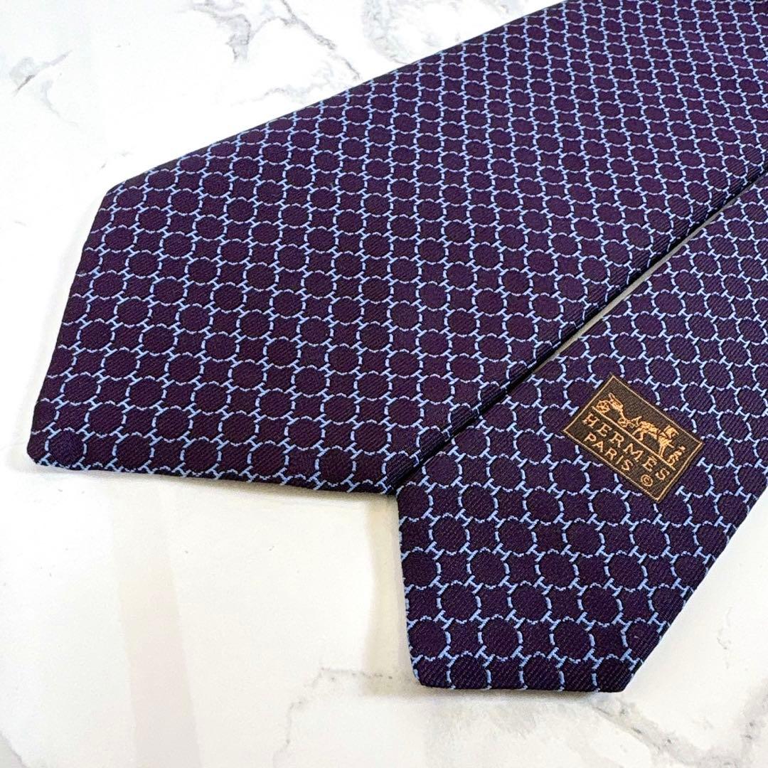 ✨未使用タグ付き✨HERMES ファソネ対抗H柄 ジャガード　パープル　ネクタイ