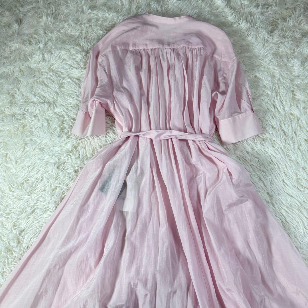 新品タグ付 ANAYI ロングワンピース シアー ピンク リボン 日本製 36