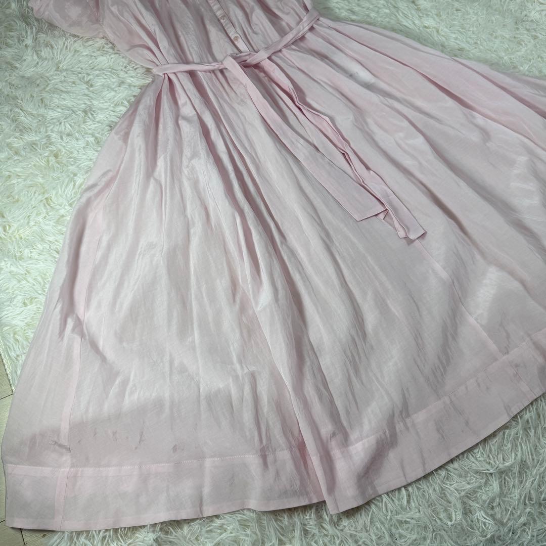 新品タグ付 ANAYI ロングワンピース シアー ピンク リボン 日本製 36