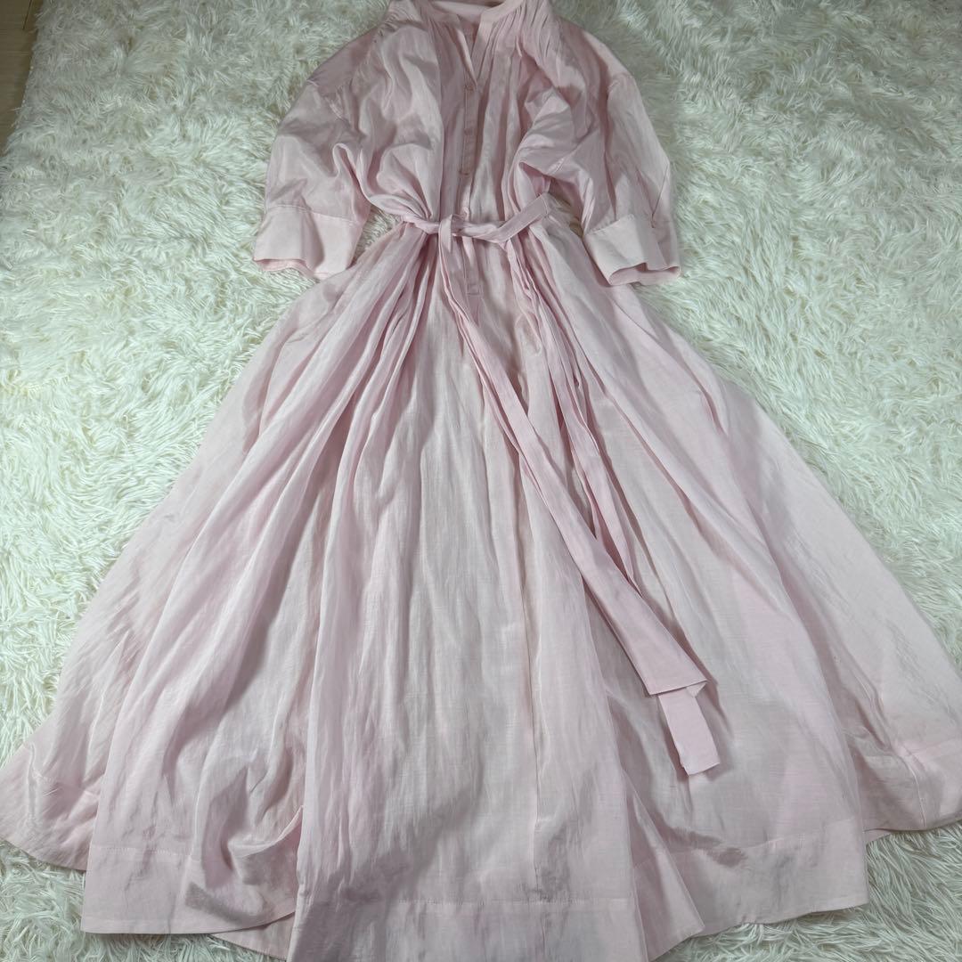 新品タグ付 ANAYI ロングワンピース シアー ピンク リボン 日本製 36
