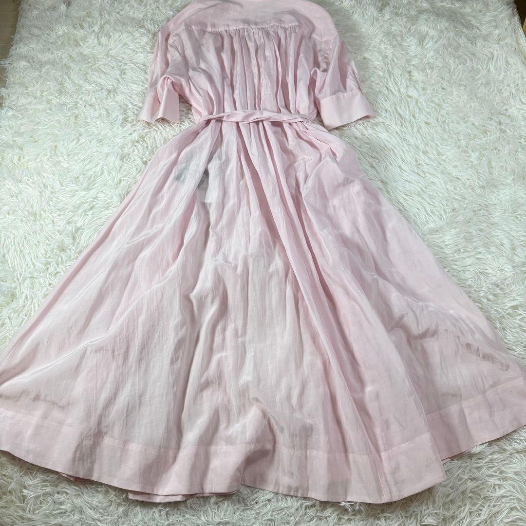 新品タグ付 ANAYI ロングワンピース シアー ピンク リボン 日本製 36