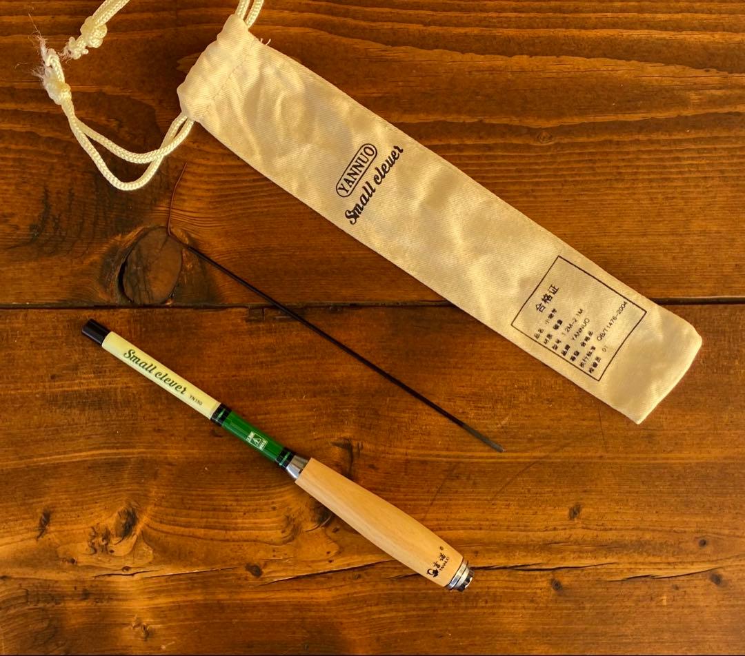 小物釣り竿　タナゴ竿　150cm ウッドグリップ　振り出し竿　グリーン×ホワイト