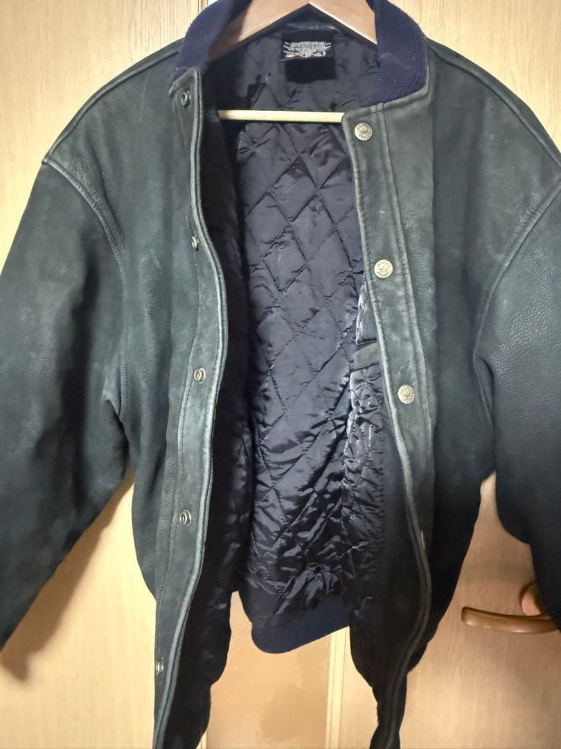 adidas【80s レザーコーチジャケット　M】黒タグ　ビンテージ　アディダス