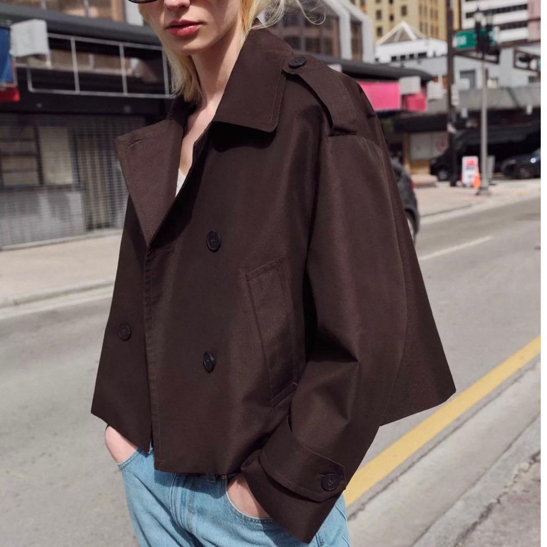 【新品同様】ZARA 今期購入 ショートダブルブレストトレンチコート ブラウン