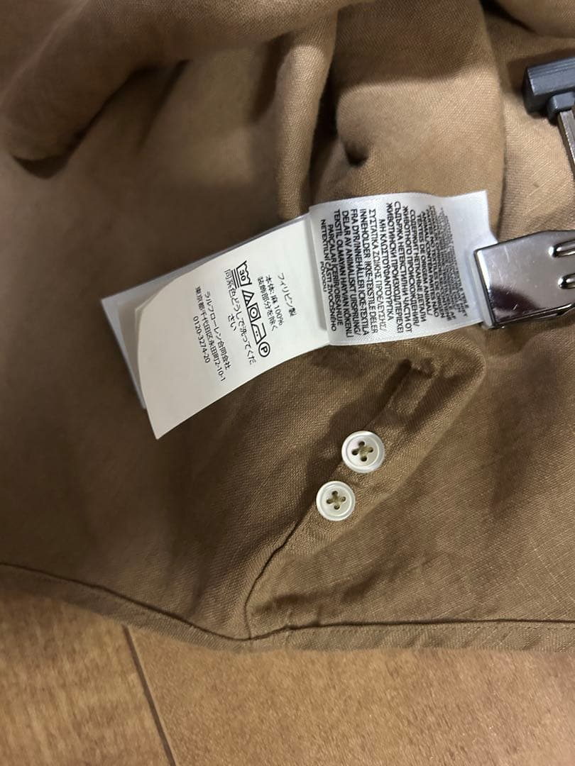 極美品ポロラルフローレン　麻リネン　長袖シャツ　ベージュ　ブラウン　ゆったりXS