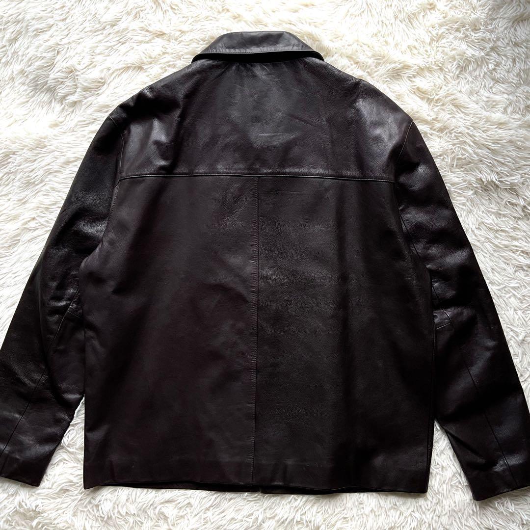 美品✨90's レザージャケット　本革　スイングトップ　ジップブルゾン　ブラウン