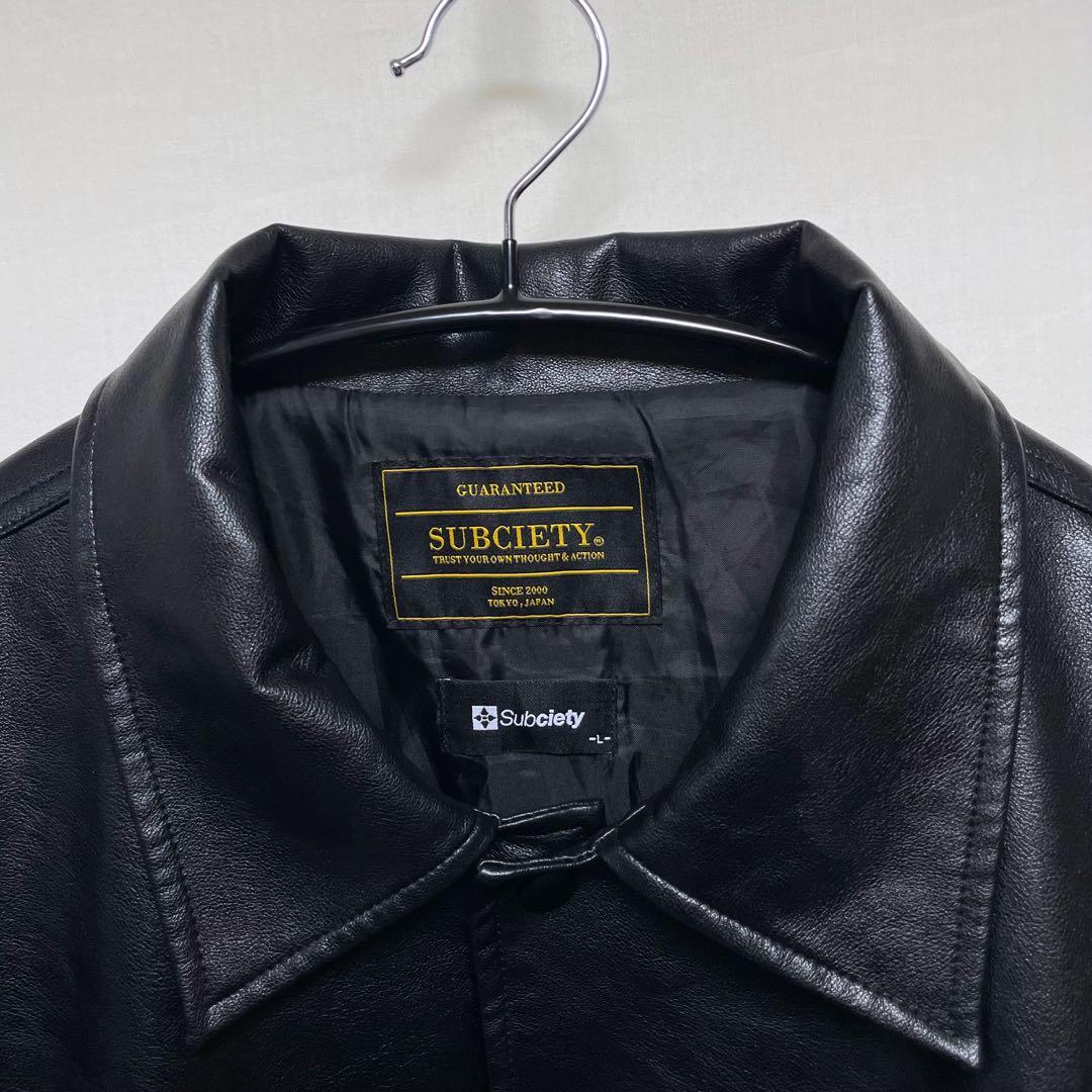 Subciety フェイクレザージャケット スタジャン ブルゾン 刺繍 黒 L