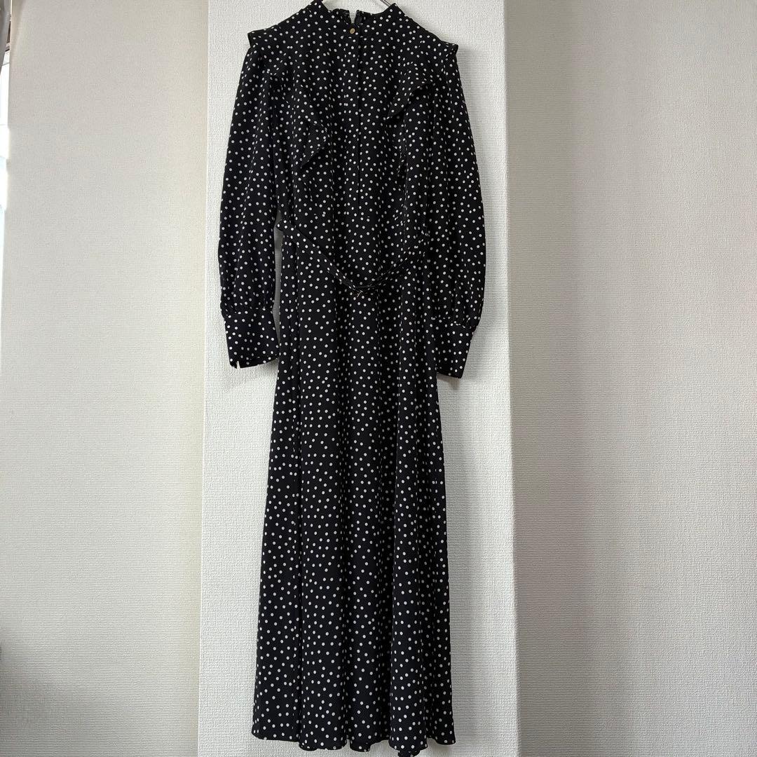 美品✨アルアバイル　ベルト付き　ロングワンピース　ドットサイドフリルワンピース