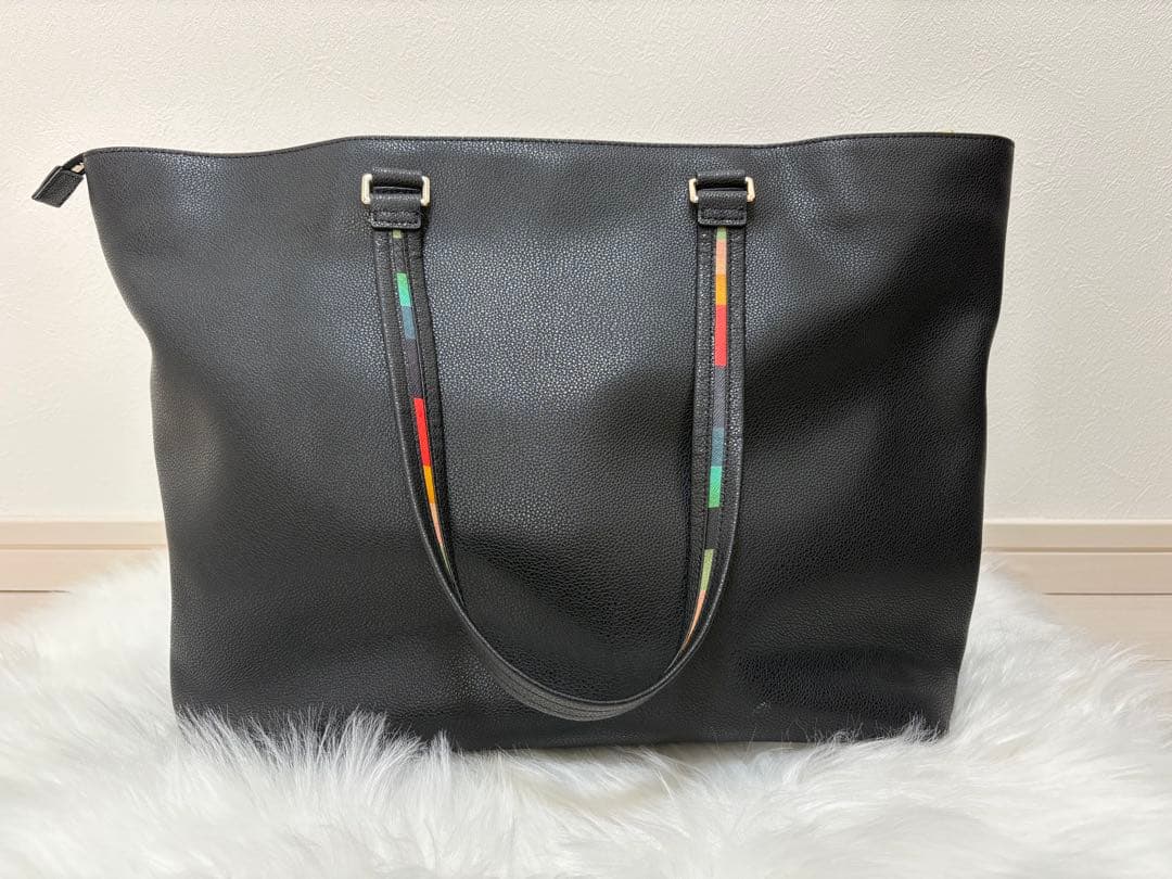 Paul Smith マルチストライプハンドル レザー トートバッグ ブラック
