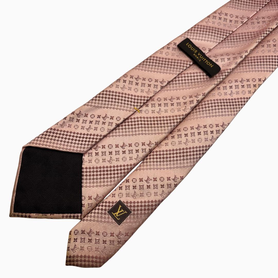 LOUIS VUITTON シルクネクタイ モノグラム ストライプ柄 ピンク