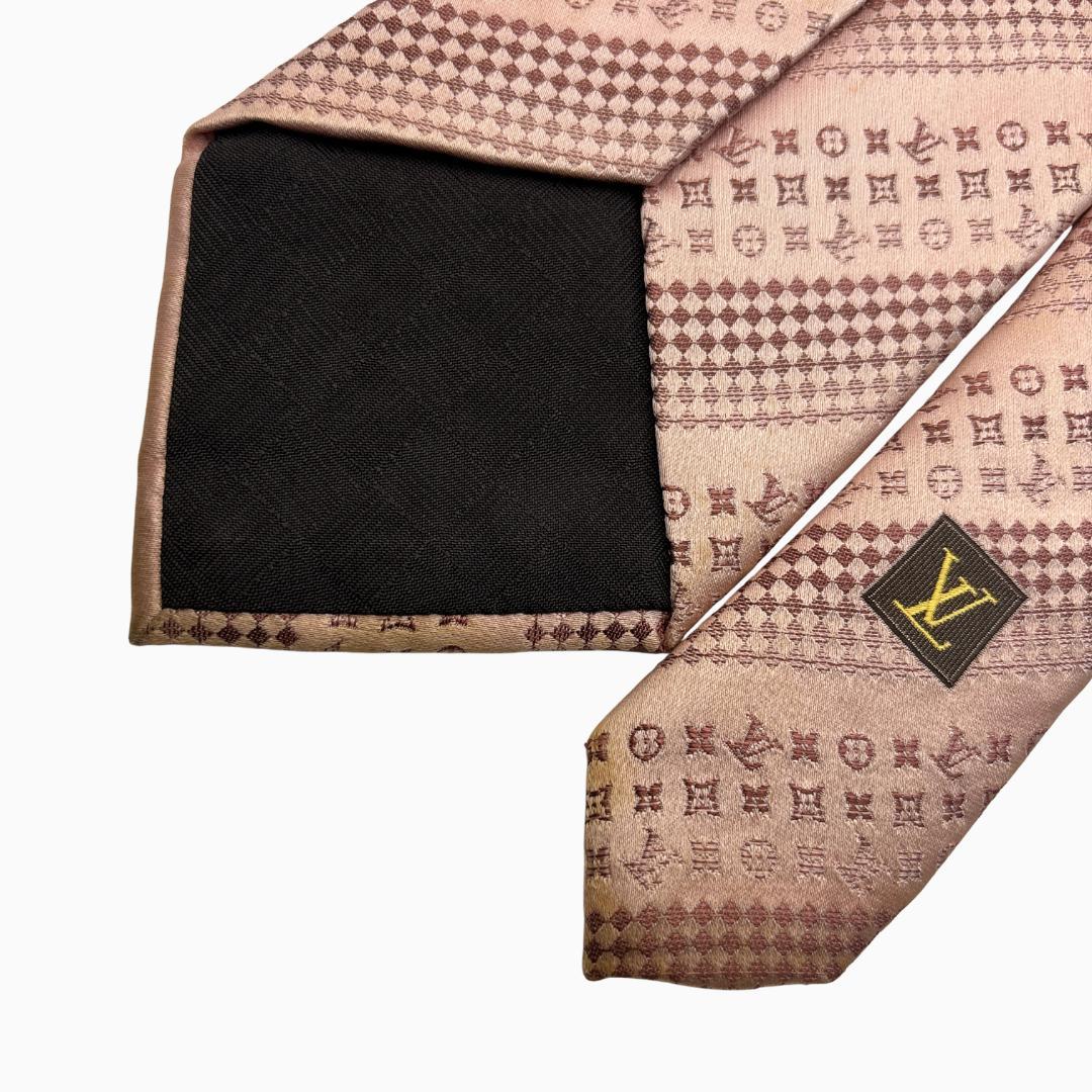 LOUIS VUITTON シルクネクタイ モノグラム ストライプ柄 ピンク
