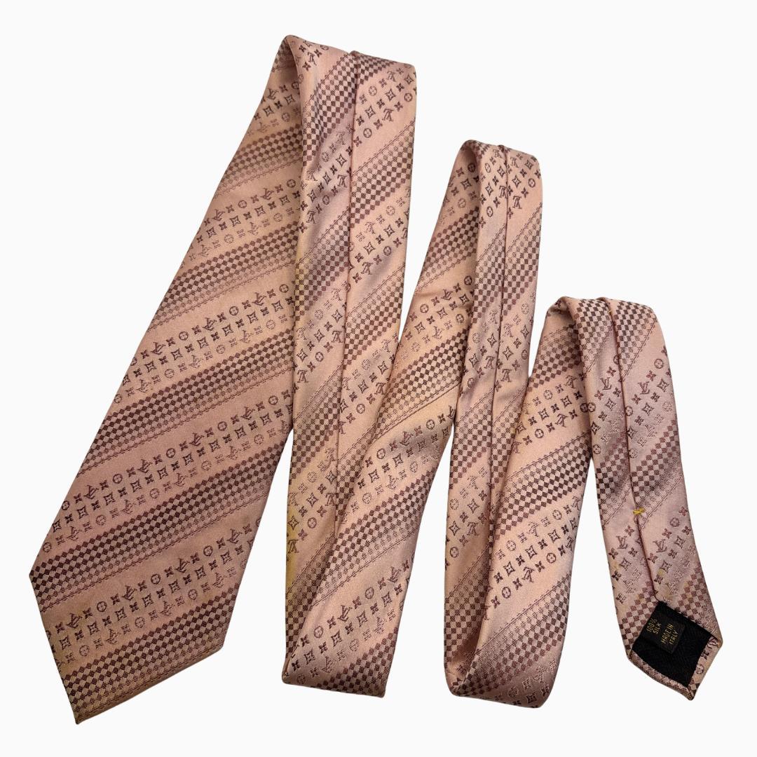 LOUIS VUITTON シルクネクタイ モノグラム ストライプ柄 ピンク
