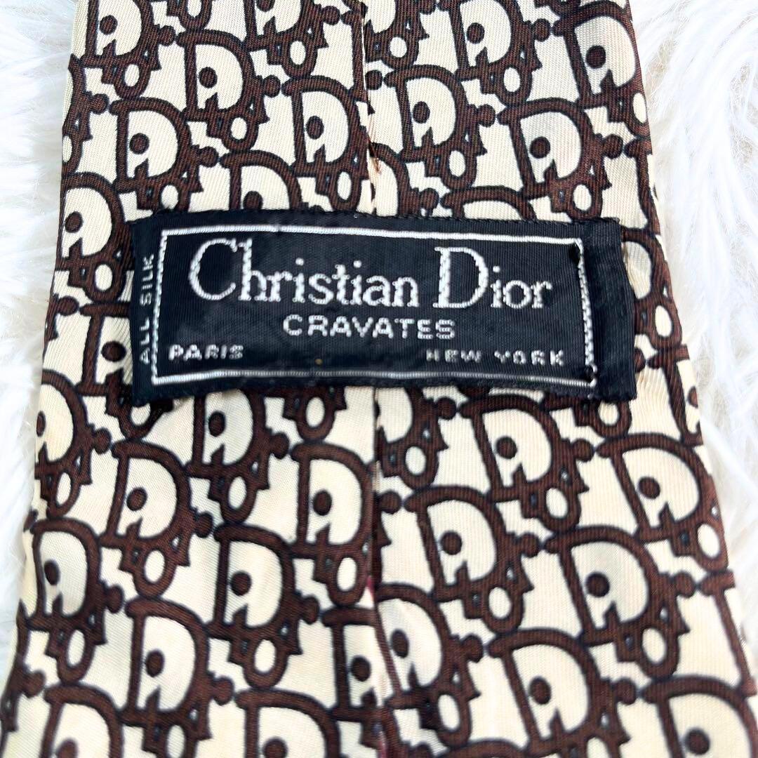 クリスチャン ディオール DIOR ネクタイ 総柄 シルク トロッター ロゴ 茶