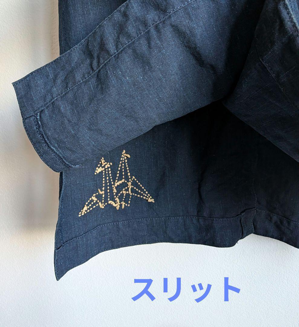 藍染め　折鶴の刺し子　シャツジャケット　コート　ワンピース　ロング丈　ビンテージ