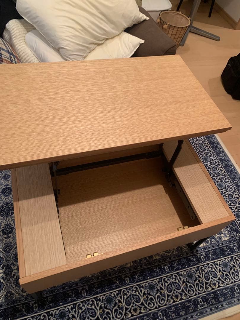 美品 アイリスオーヤマ 昇降テーブル 2way 幅70×40オーク