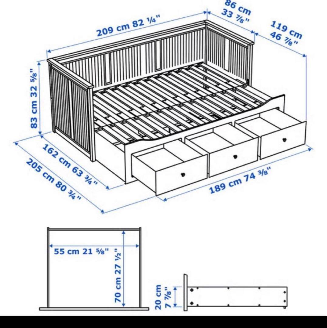 IKEA HEMNES ヘムネスベッド, ホワイト、マットレス相談可