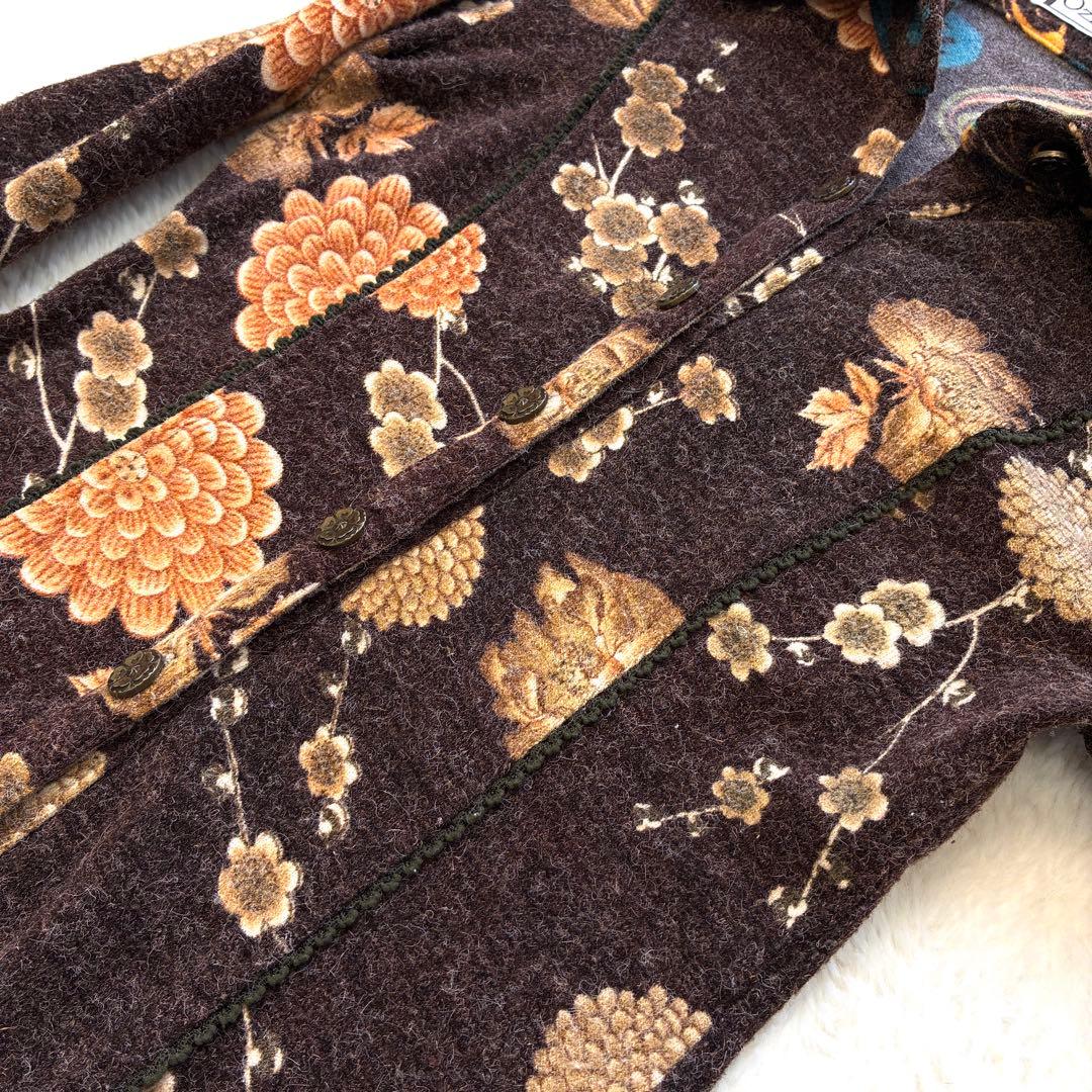 OZZON ニットソーフラワー柄シャツ