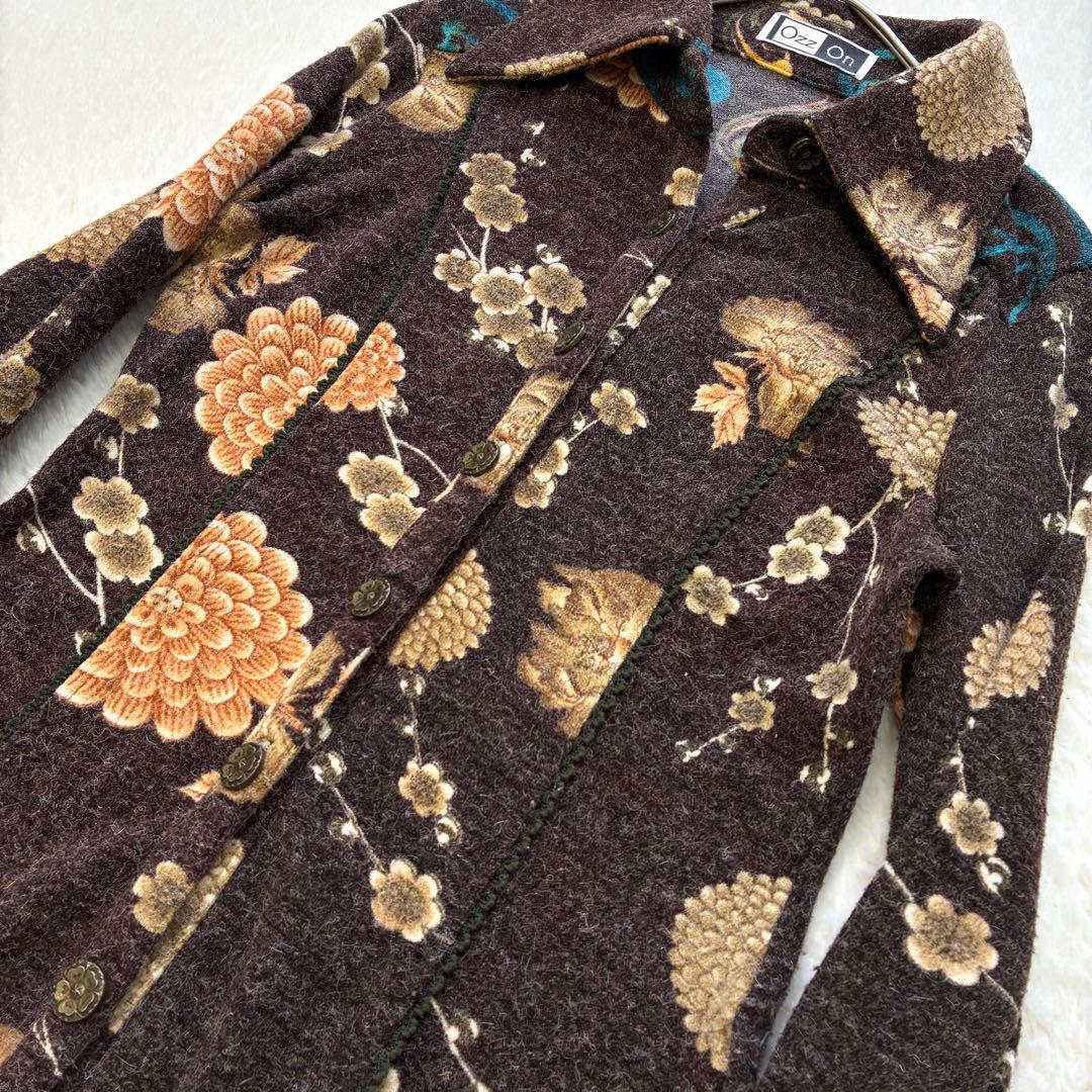 OZZON ニットソーフラワー柄シャツ